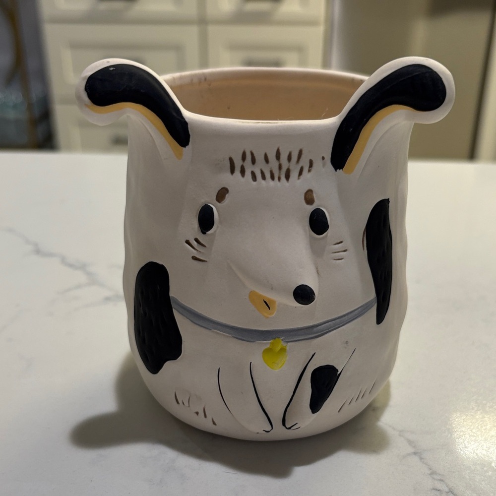 Handpainted Hedgehog Ceramic Planter - White with Black & Yellow Accents